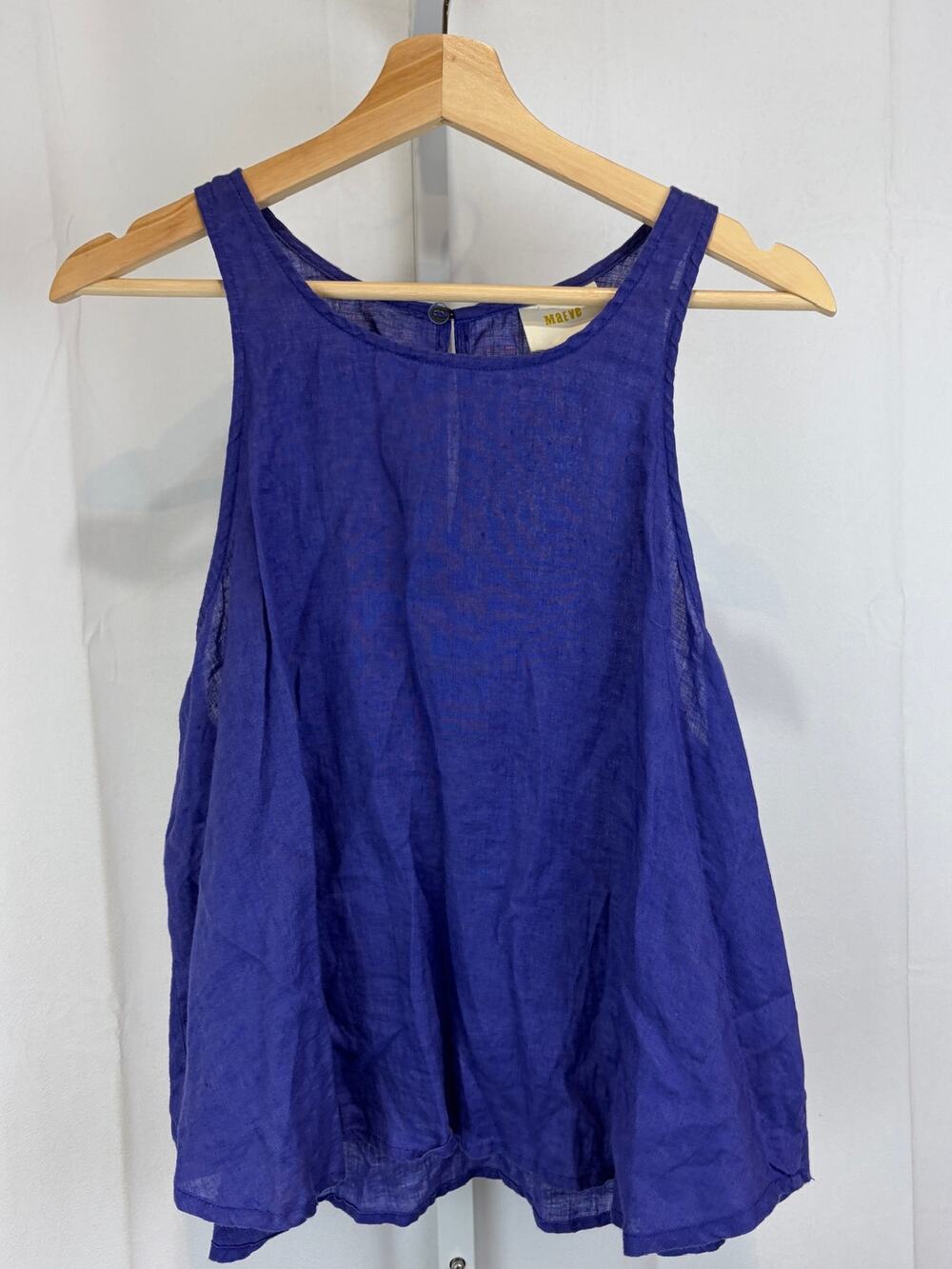 MAEVE Anthropologie Linen Tank Top Sleeveless Swing Keyhole Back Blue Size L
